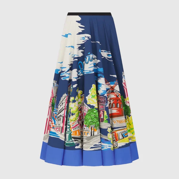 디올 Souvenir 플레어 미디 스커트 541J8